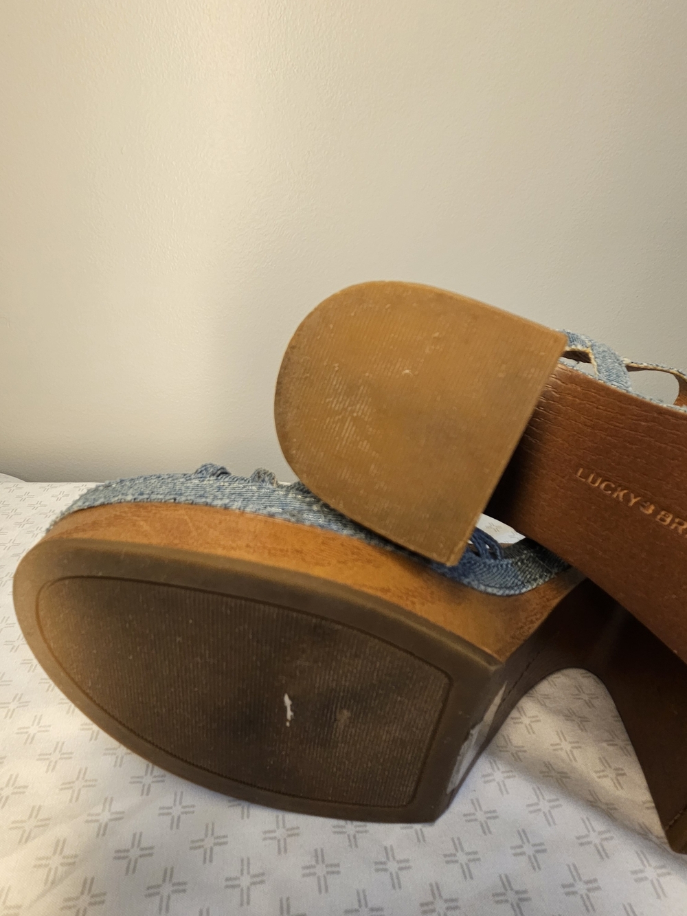 Lucky Brand Y2K Denim Platform Heeled Sandals with Ankle Strap - Picture 10 of 12